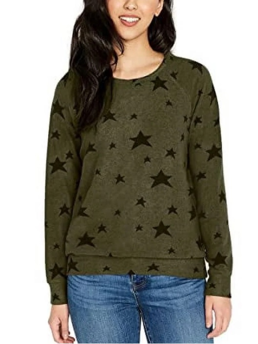 Buffalo David Bitton Army Green Star Print Cozy Sweater size XL